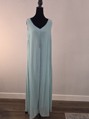 JM Collection Sleeveless V-Neck Maxi Dress in Aqua